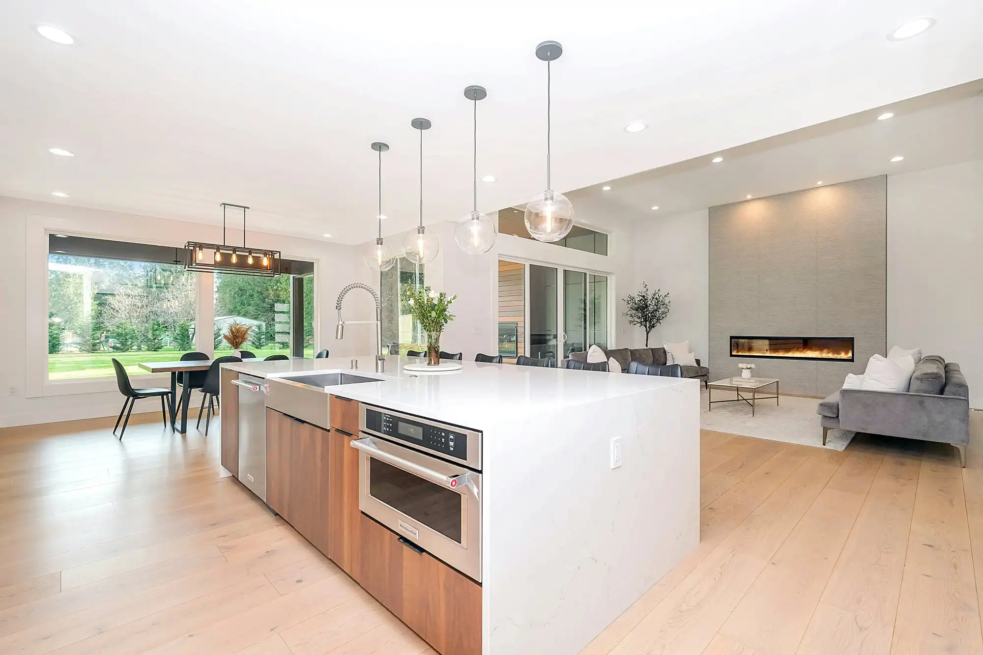 Hamilton Cottage: the new kitchen, oak joinery and a stone bench